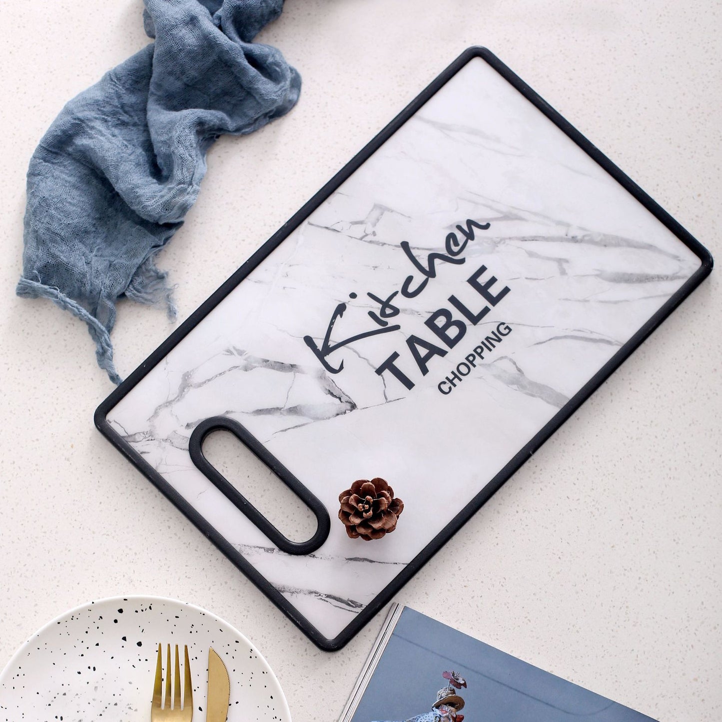 Terrazzo Series Double-Sided Kitchen Cutting Board - White, 22.5x37cm