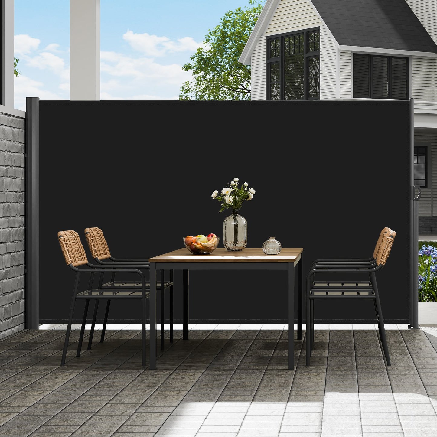Retractable Side Awning 118x71 Waterproof Patio Screen Black Garden Outdoor