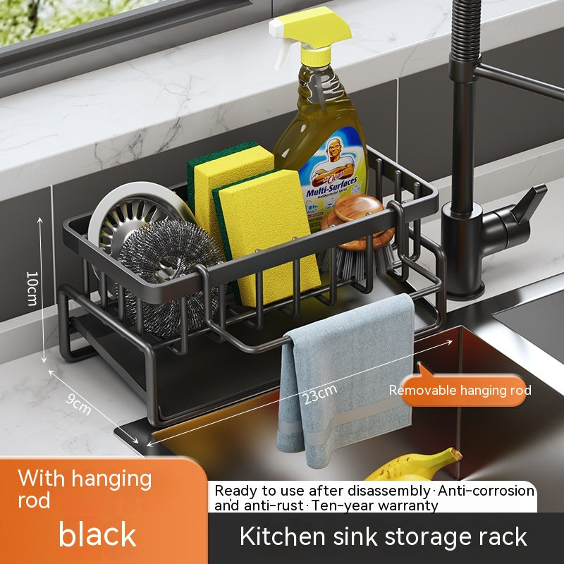 Multifunctional Kitchen Sink Drainage Basket Shelf - Black, Gray & White