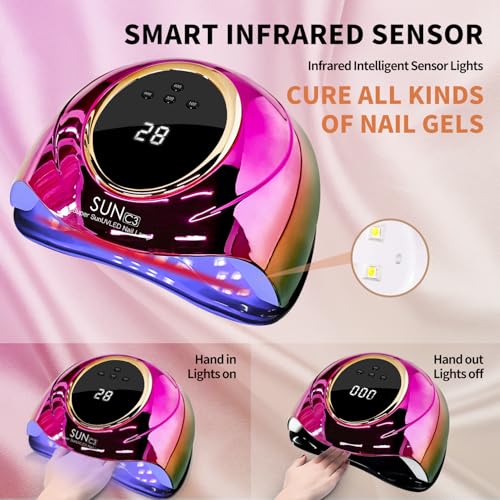 Professional UV Light for Gel Nails - 63 LED Beads with Auto Sensor & 4 Timer Settings, High-Power LED/UV Lamp for Fast Curing, Salon & Home Gel Polish Dryer