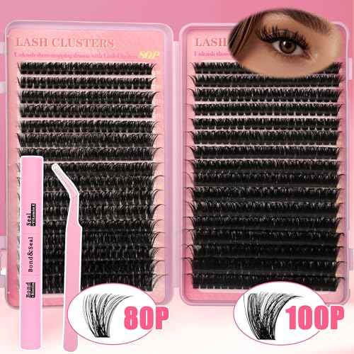 Gmagictobo Lash Extension Kit Lash Clusters Kit 640Pcs Volume Eyelash Clusters C Curl Lashes Clusters DIY Cluster Eyelash Extensions With Lash Bond and Seal Lash Tweezers