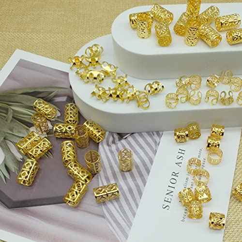 100 PCS Gold Dreadlock Locs Accessories for Hair, Hair Jewelry for Braids Hair Rings for Women and Girls, Adjustable Cuffs Braiding Hair Rings Decoration
