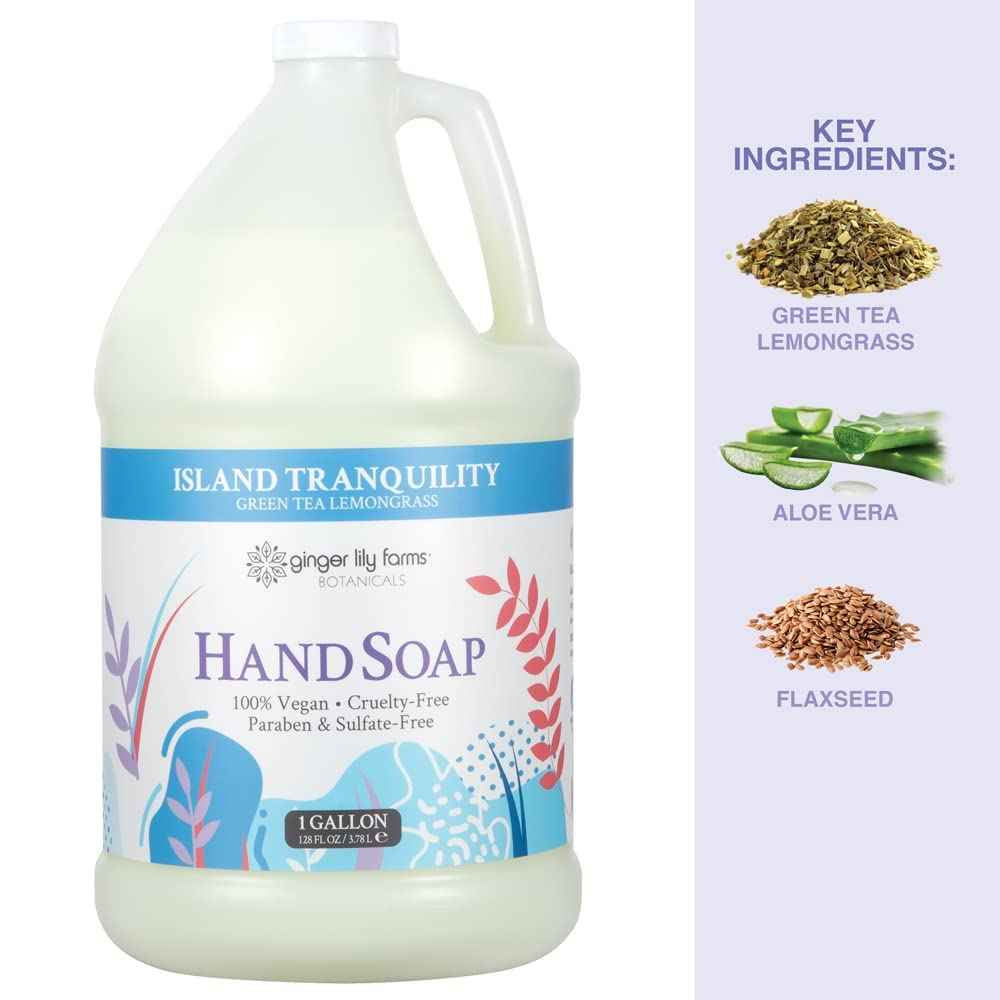 Ginger Lily Farms Botanicals All-Purpose Liquid Hand Soap Refill, Island Tranquility, 100% Vegan & Cruelty-Free, Green Tea Lemongrass Scent, 1 Gallon (Pack of 4)