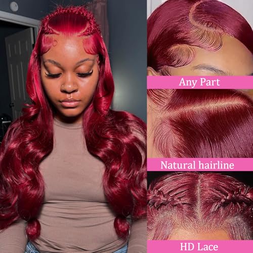 Burgundy Lace Front Wigs 13x4 HD Transparent Body Wave Lace Front Wigs Pre Plucked 180% Density Glueless Wine Red Wigs for Women (26)