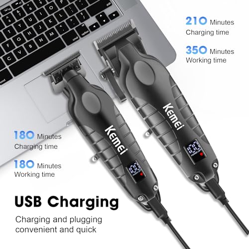 Kemei Hair Clipper and Trimmer Set Professional Cordless Hair Clipper for Men Electric Beard Trimmers Barber Hair Cuttings Kit, T Blade Trimmers for Men with LCD Display, KM-2290£¬KM-2293