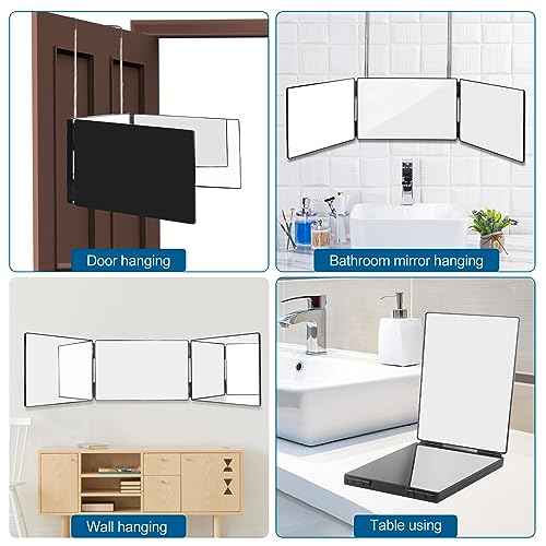 360¡Æ Viewing Mirror for Hair Cutting and Styling, Adjustable Height Mirror for Grooming, Makeup and Shaving, Clear HD Glass, Portable for Bathroom or Travel (Black)