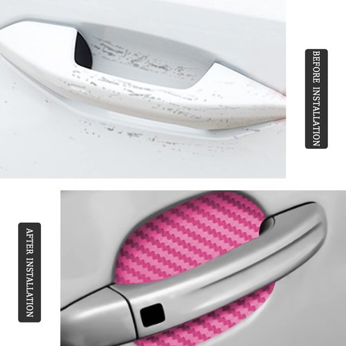 8PCS Car Door Handle Sticker, Carbon Fiber Anti-Scratches Car Door Cup Protector, Non-Marking Auto Door Handle Protective Film for All Cars (Pink/8PCS)