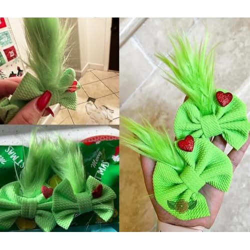 Green Furry Hair Bow Clip Costume Accessories for Girls Women Christmas Theme Party