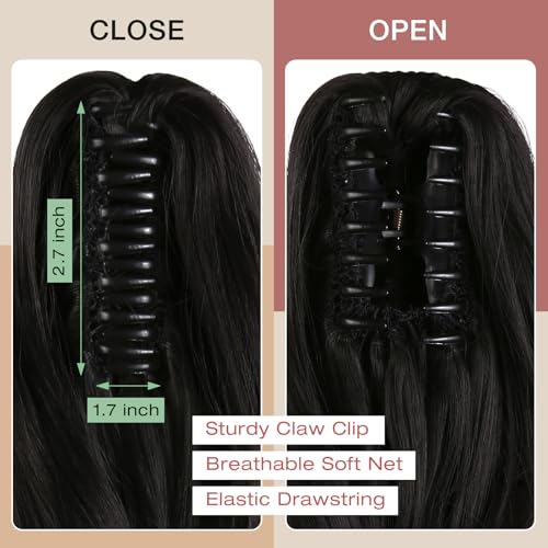 FELENDY Ponytail Extension Claw 18" Copper Red Curly Wavy Clip in Hairpiece One Piece A Jaw Long Pony Tails for Women