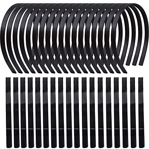 36 Pcs Black Plastic Headbands with Teeth Comb for Women Girls,9mm Hard Plain Thin Hair Bands DIY Accessories for Lady,Sold