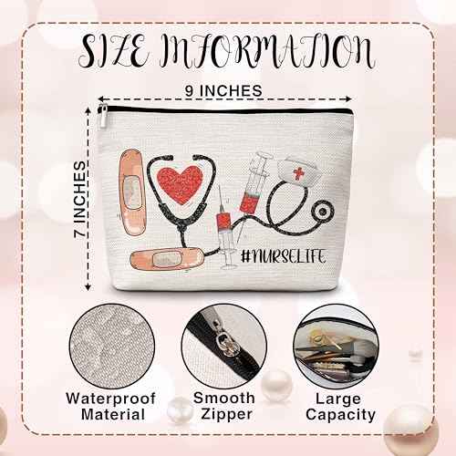 Nurses Makeup Bags, Nurse Life Cosmetic Bag, Makeup Pouch Gifts for Nurses Nursing Students, Nurse Appreciation Gifts for Women, Nurses Week Nursing Student Graduation Gifts -52