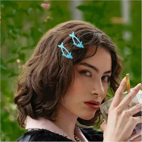 Glitter Cute Dolphin Snap Hair Clips, Blue and Pink, Handmade metal hair clip for Women Girls Kids.(20 PCS)