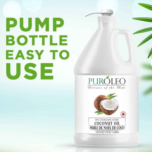 PUROLEO Fractionated Coconut Oil 128 Fl Oz/3784 ML (Packed In Canada) 100% Natural and odorless Moisturizer & Carrier Oil l Hair Skin Body, Aromatherapy, Massage, Makeup Remover