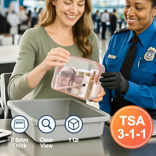 PACKISM TSA Approved Toiletry Bag - Rose Gold Leopard Print Clear Makeup Bag, Suitable for Gifts, with Supporting Frame, Perfect for Travel Essentials, Thick No Smell