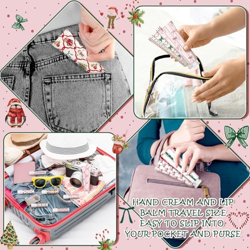 48 Sets Christmas Hand Cream and Lip Balm Bulk Gift Set, 6 Scents Coquette Bowknot Christmas Stocking Stuffer Travel Size Hand Lotion Lip Care Holiday Party Favor Gift for Women Staff Coworker