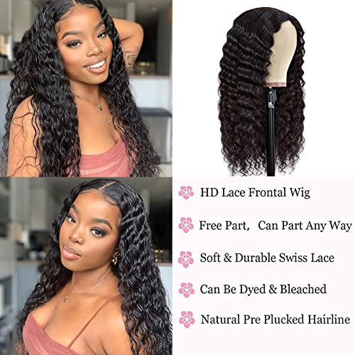 13x4 Deep Curly Lace Front Wigs Human Hair Wet and Wavy Water Wave Human Hair Wigs (13x4 deep wave lace closure wigs, 22 Inch)