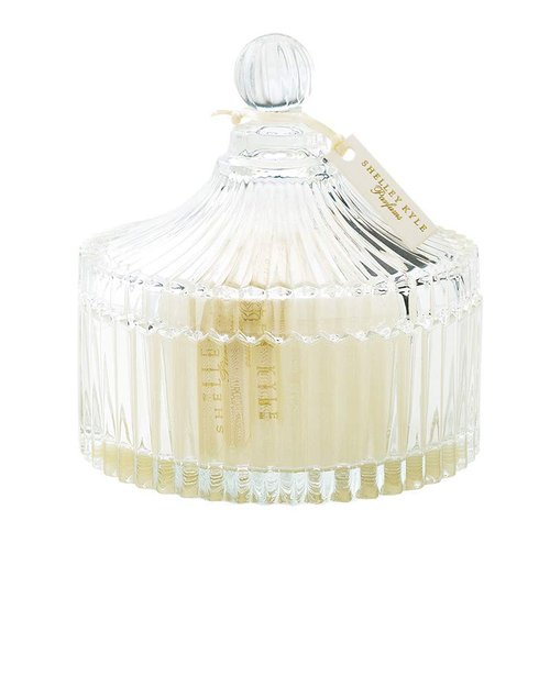 Shelley Kyle Large Handmade Lambs Wool Dusting Powder Puff with Elegant Crystal Dish