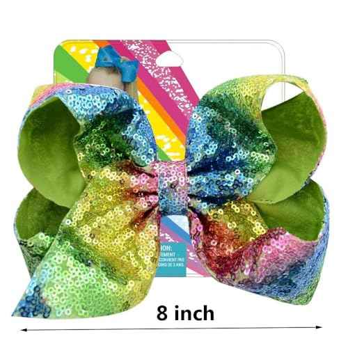 4Pcs/8 inch Glitter Sequin Bows for Girls Gift, Kalolary Large Hair Bows Alligator Clips Grosgrain Ribbon Hair Barrettes Accessories for Toddler Teens Girls Christmas Holiday Present