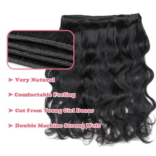 14A Human Hair Bundles 16 Inch Body Wave Bundles Human Hair 100% Unprocessed Brazilian Virgin Hair Body Wave 1 Bundle Human Hair Extensions for Women Natural Color Quick Weave