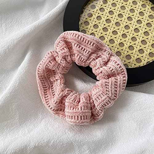 5 Pack Cotton Fluffy Knit Scrunchies for Women Girls, Faux Fur Pom Pom Rabbit Hair Scrunchies, 5B Color