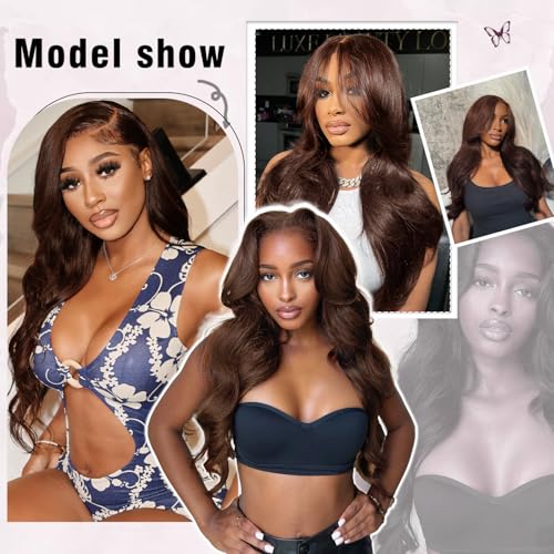 Chocolate Brown Lace Front Wig 30 Inch Chocolate Brown Human Hair Wig 7x5 Brown Glueless Human Hair Pre Plucked Pre Cut 200% Density Body Wave Glueless Dark Brown Wig for Women