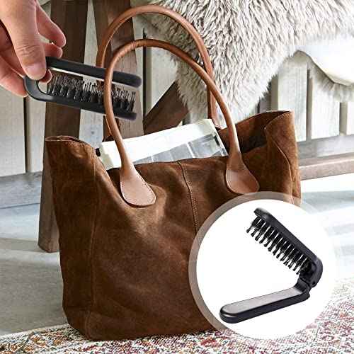 Travel Foldign Hair Brush, Mini Foldable Brush Portable Boar Bristles Comb Pocket Size Hair Styling Tool Collapsable Hairbrush for Purse Gym Trip Swiming Car Women and Men (Black)