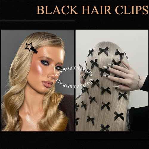 15PCS Sliver Hair Clips Black Small Hair Bows Dangle Cross Clips Metal 6 Shapes Pentagram Star Barrettes Gothic Snap Clips Punk 2000s Y2K Hair Accessories for Women