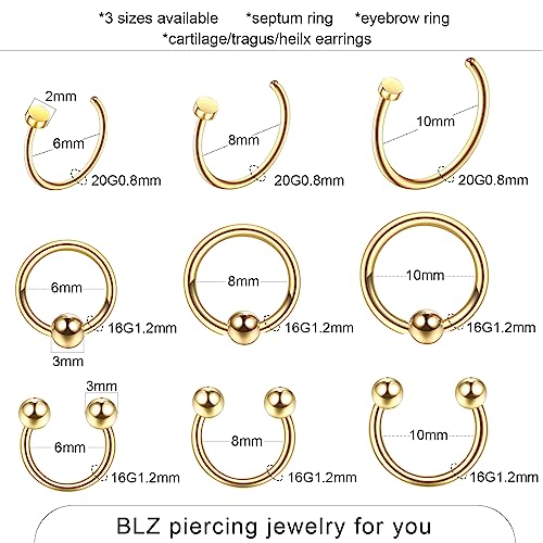 BLZ Piercing Kit Stainless Steel Piercing Needles 20G 18G 16G 14G 12G Belly Button Ring Ear Nose Septum Piercing Jewelry with Clamps Gloves Piercing Tools for Body Piercing