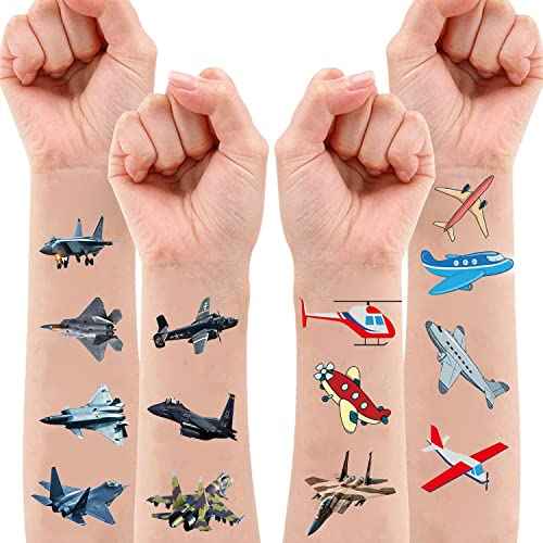 Fighter Jet Temporary Tattoos Stickers for Kids 20Sheet Military Air Force Airplane Party Favors Decoration Supplies Army Themed for Girls Boys Classroom School Gifts Prizes Rewards