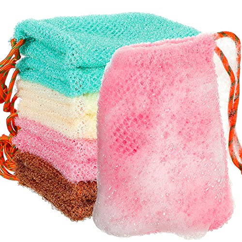 8 Pieces Bar Soap Pouch Mesh Soap Saver Pouch Holder Exfoliating Net Loofah Bags for Shower Mesh Bubble Foam Net Bath Pocket for Women Men Girls (Lake Green, Pink, Beige, Brown)