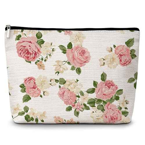 GREOXG Floral Makeup Bag, Small Travel Cosmetic Bag with Zipper, Cute Makeup Pouch Gift Ideas for Women Teen Girls Friends Mom Sisters Teacher Birthday Christmas Wedding Graduation-E20