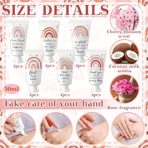 24 Pack Employee Appreciation Team Gifts Bulk Travel Size Hand Cream Inspirational Thank You Gifts Boho Rainbow Hand Lotion Bulk for Teachers Day Christmas Staff Employees Coworkers Women