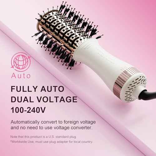 4-in-1 Travel Dual Voltage Hair Dryer Brush Blow Dryer Brush,Portable 2 inch Mini Hot Air Brush,Travel Hair Styler/Volumizer/Straightener/Curler,110-240V European Blow Dry Brush with EU&UK Plug