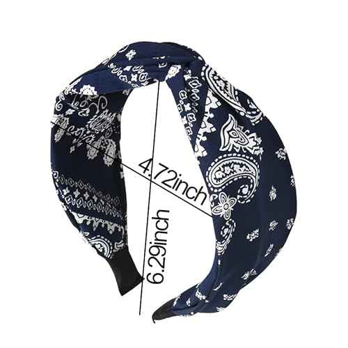 Guqqeuc Knotted Bandana Headband Paisley Boho Hairband for Women Girls Pattern Turban Head Bands for Women Wide Twist Hair Bands for Short Long Hair Accessories, Navy Blue