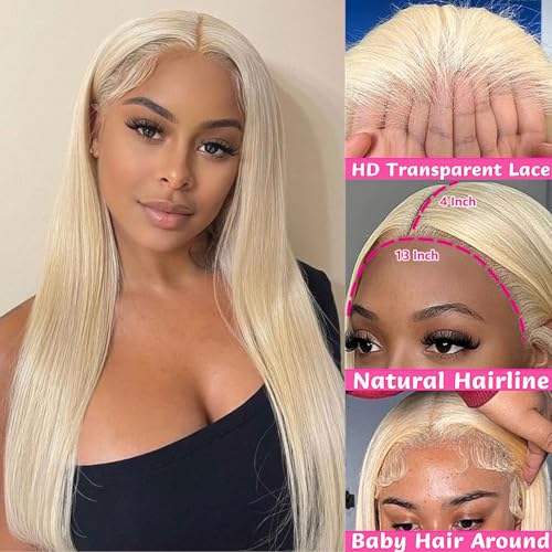 GZX 613 Lace Front Wig Human Hair 13X4 HD Transparent Straight Lace Front Wigs human hair 180% Density Pre Plucked with Baby Hair Blonde Glueless Wigs(20 Inch)
