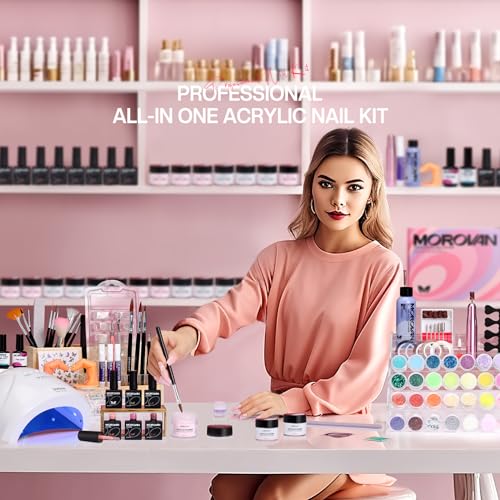 Morovan Professional Acrylic Nail Kit: Beginners Nail Kit Set for Starter Acrylic Nail Set with Drill Powder U V Nail Light Gift Home Salon Christmas Gift