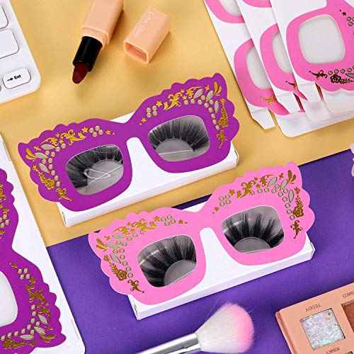 20 Pcs Eyelash Paper Holder Cute Glasses False Eyelashes Packaging Case Empty Eyelashes Storage Box with Plastic Trays 25mm Mink Lashes Box Cosmetic Container for Beauty Salon, Pink+Purple