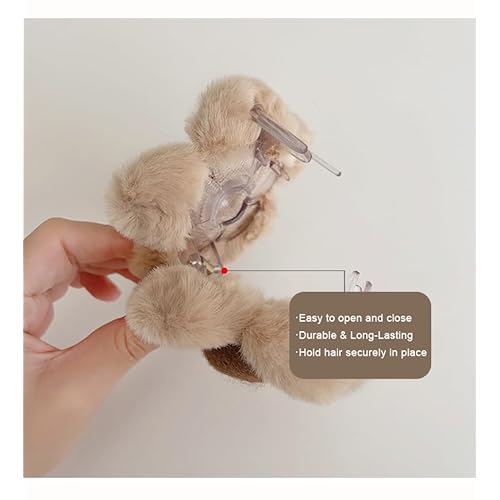 Flower Hair Clips for Women Girls Cute Kawaii Fluffy Claw Clip for Long Curly Thick Thin Hair Brown Medium Plastic Jaw Claw Clips Strong Hold Hair Catch Clamps Barrettes Headwear Hair Styling Clips