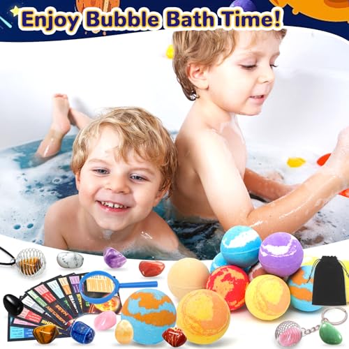 10 Pack Galaxy Bath Bombs for Kids with Surprise Toys Inside Organic Bubble Bath Bombs with Solar System Gemstones Easter Christmas Birthday Gift for Kids Boys Girls