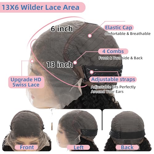 Afro Kinkycurly Wig Human Hair Kinky Curly13x6 Lace Front Wig 100% Real Human Hair Wigs 200 Density 16 Inch True to Length and Density 13x6 Lace Wigs for Women Preplucked Hairline Natural Black Color