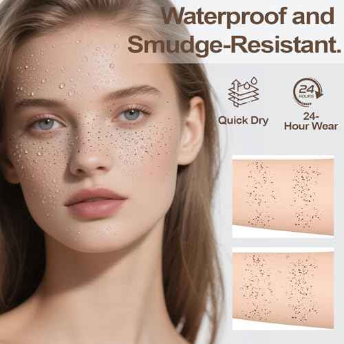 Faux Freckle Stamp Pen, Upgrade Liquid Freckle Pen and 6PCS Gold Glitter Fake Freckles Face Tattoo Set, Waterproof Quick Dry Magic Freckles Tattoo for Makeup and Party, Women Gift Set(Dark)