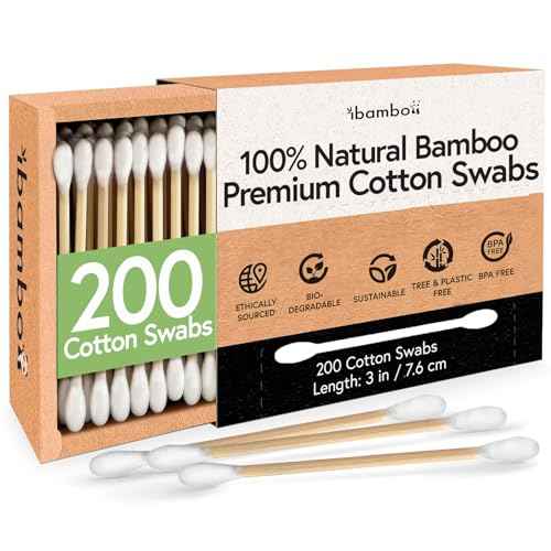 Ibambo 100% Bamboo Cotton Ear Swabs (200-Pack) | Double Tipped Ear Cotton Buds for Beauty & Personal Care | FSC Certified & Hypoallergenic | Suitable for All Ages & Pets | Biodegradable & Disposable