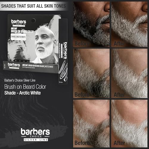 Barbers Choice Silver Line, Facial Hair Brush on Temporary Color for Silver Fox Men- Instantly Brighten White Beards, Mustache & Sideburns, Less Yellow, Easy Application, Arctic White