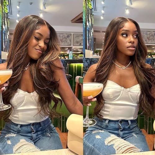 Lemoda Outlet Deal 24Inch Highlight Body Wave Human Hair Lace Front Wigs 13x4 Ombre 4/27 Lace Frontal Wig 12A 180 Density Virgin Human Hair Wigs Natural Hairline
