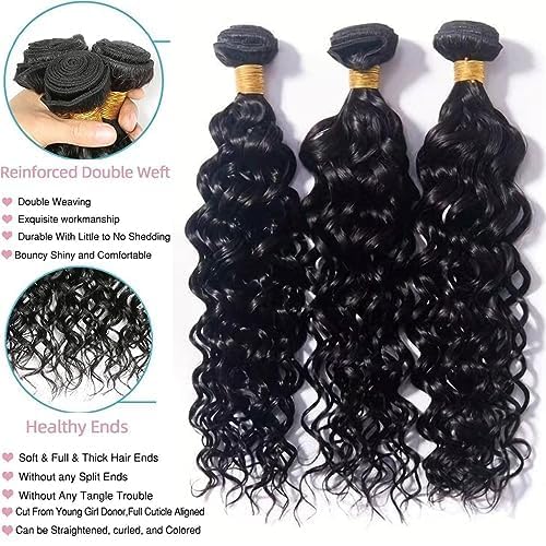 SHWAlR Water Wave Bundles Human Hair 20 20 20 Inch WaterWave Human Hair Bundles 10A 100% Unprocessed Water Wave 3Bundles Wet and Wavy Human Hair Bundles Double Weft HairExtensions Natural Color