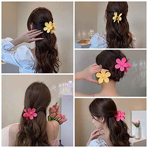 Flower Hair Clips 8PCS, Large Claw Clips for Women Girls Thick Thin Hair, Strong Hold Nonslip Big Dasiy Jaw Clamps Matte Hair Accessories 8 Colors