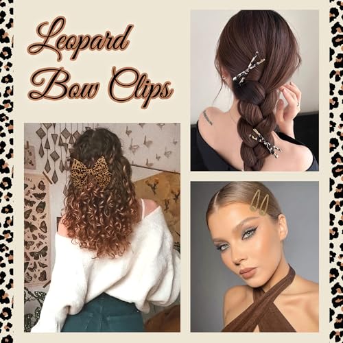 Leopard Bow Hair Clips 3 Styles Barrettes Set Brown Leopard Print Hair Bows Glitter Gold Snap Hair Clips Bowknot Alligator Clips Golden Cheetah Hair Accessories for Women and Girls