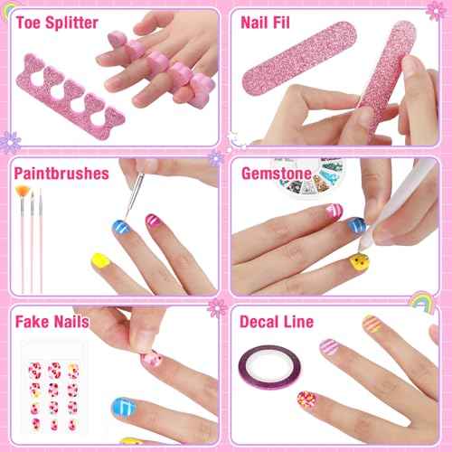 Kids Nail Polish Set for Girls with Dryer, Non-Toxic Nail Kit for Girls Ages 8-12 Water Based, with Fake Nail Art Salon, Girl Toys Christmas Birthday Gifts for Girls 8 9 10 11 12