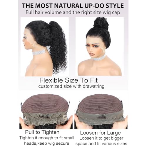 Hidden Strap 360 Drawstring Full Lace Front Wigs Human Hair Pre Plucked 200 Density Deep Wave 360 Invisible Drawstring Glueless Wet And Wavy HD Lace Front Wig Human Hair For Black Women 14 Inch