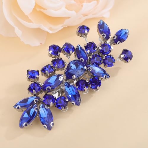 Teyglen Blue Rhinestone Hair Clip Bridal Crystal Hair Barrette for Women Sparkly Hair Piece Wedding Hair Clips Hair Accessories for Women (Blue)